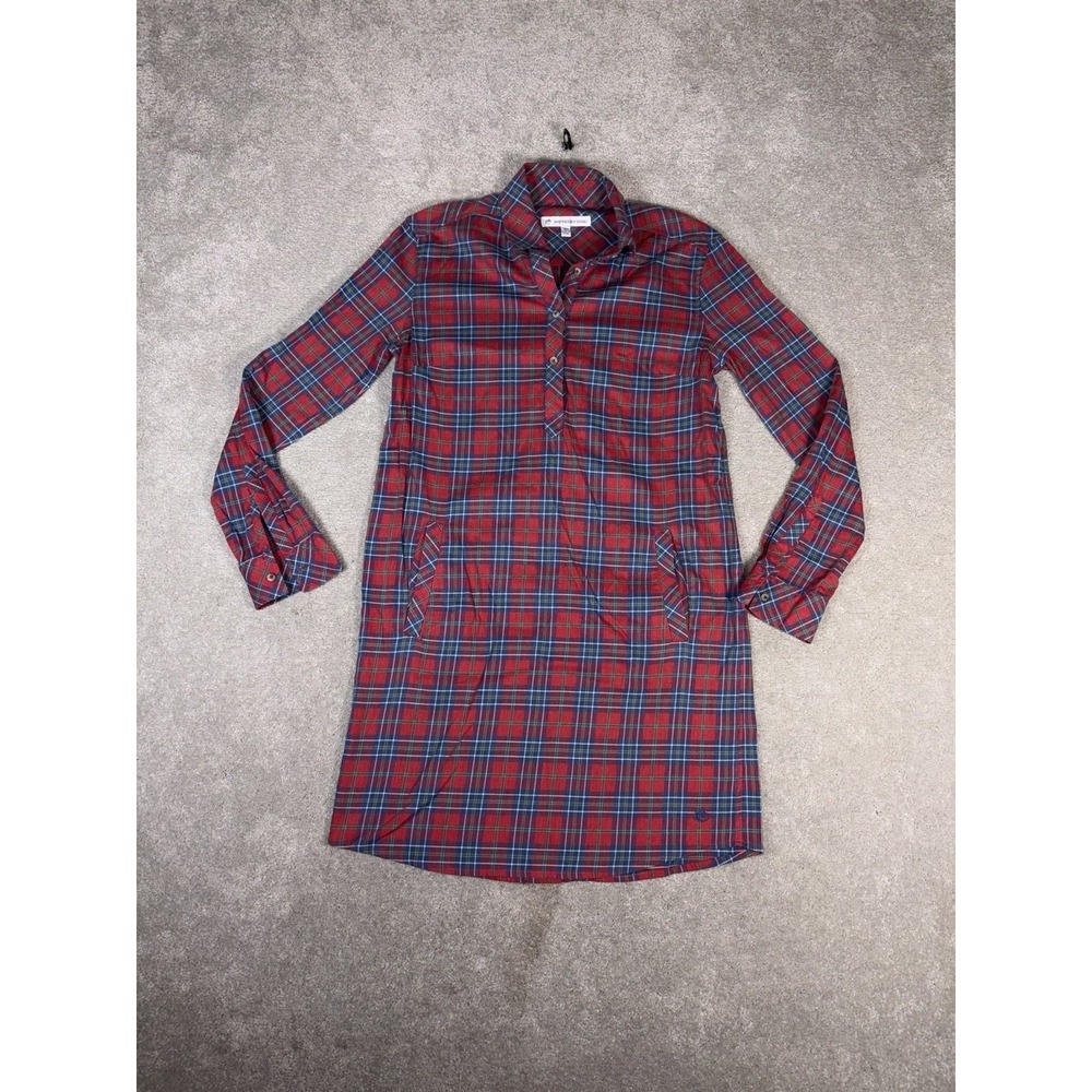 Southern Tide Alyssa Wintertime Spice Plaid Shirt Dress Xs Pockets‎